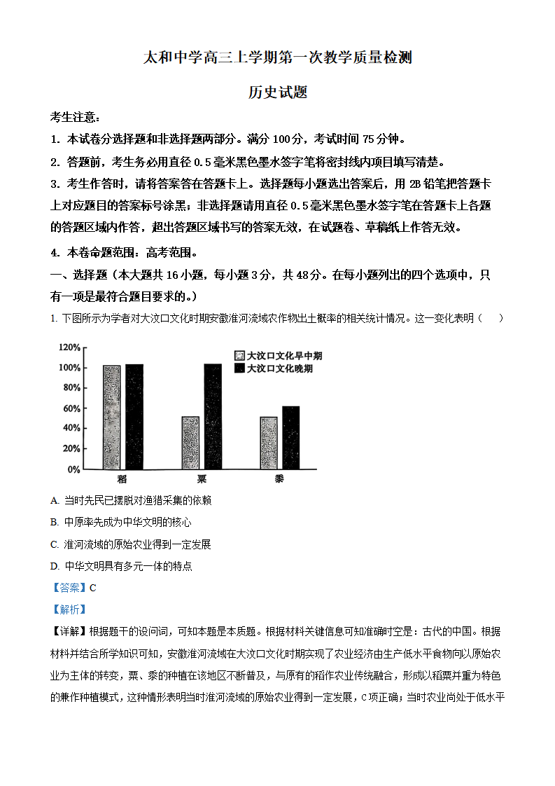安徽省阜阳市太和县安徽省太和中学2026届高三上学期10月月考历史试题附答案