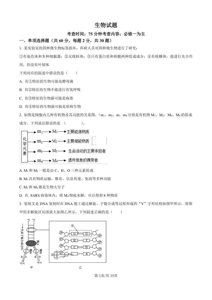 精品解析：山西省山西大学附属中学校2025-2026学年高三上学期8月月考生物试题（共15页）