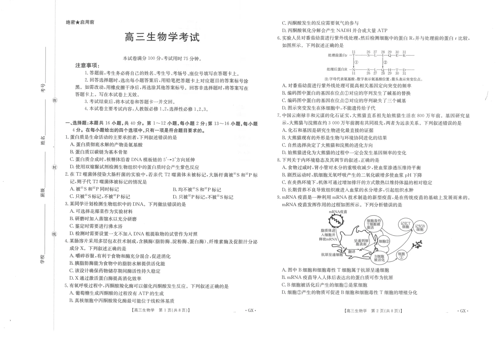 2026届广西省金太阳高三9月联考（1002C）生物试卷（共4页）